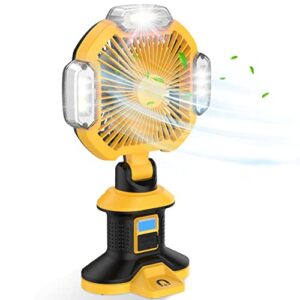 aksoul cordless fan led work light: rechargeable 14400mah battery floor fan strong airflow usb magnetic portable camping fan with power bank & light 1000cfm for jobsite tent travel office outdoor