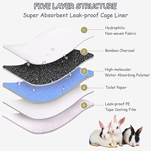 Tfwadmx 100 Pcs Rabbit Pee Pads Guinea Pig Super Absorbent Cage Liners Bunny Disposable Black Carbon Diapers Small Animal Training Accessories with Quick-Dry Surface for Chinchilla Ferret Hamster