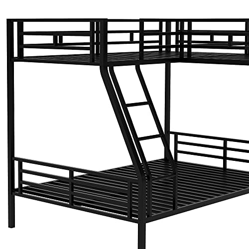 L-Shaped Metal Triple Bunk Bed for 3, Twin Over Full Bunk Bed with a Twin Size Loft Bed Attached, with a Desk, 3 Beds Bunk Bed Frame for Kids Teens Adults - Black