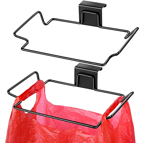 Trash Bag Holder, HNYYZL 2 Pack Trash Bag Holder for Cabinet Door and Cupboards, Stainless Steel, Black， Plastic Bag Holder under Sink, Use for Kitchen, Bathroom, Camper, Rv