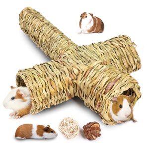 pstardmoon hamster grass tunnel toy with balls nature's hideaway straw house with 4 open entrance guinea pig tunnels and tubes toys for rats,syrian gerbil,ferrets,little rabbit (style 1)