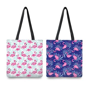 dylaca 2pcs pink flamingo bag decorations and flamingo tote bag gifts,canvas animal tote bags for women men.pink flamingo with leave.