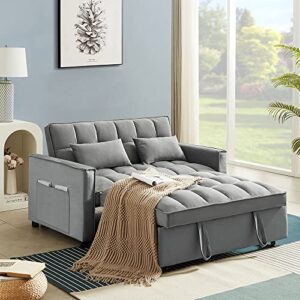 merax convertible velvet sleeper sofa bed, 55.2" velvet loveseat modern adjustable pull out lounge chaise armchair with 2 lumbar pillows for home office
