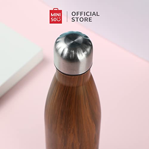 MINISO Fathers Day Gifts from Daughter Imitation Wood Grain Insulated Bottle, 17oz Stainless Steel Water Bottles for Gym,Travel,Sports, Reusable Metal Water Bottle