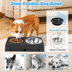 URPOWER Raised Slow Feeder Dog Bowls 4 Height Adjustable Elevated with Stainless Steel Water Bowl and Non-Slip Food Stand for Small Medium Large Dogs Pets