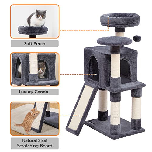 HOOBRO Cat Tree, Small Cat Tower with Soft Plush Perch, for Indoor Kittens, 34.6-Inch 3-Tier Cat Condo Furniture with Scratching Posts, with Anti-Tipping, Sturdy GY09CT03