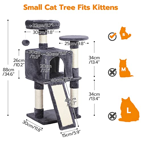 HOOBRO Cat Tree, Small Cat Tower with Soft Plush Perch, for Indoor Kittens, 34.6-Inch 3-Tier Cat Condo Furniture with Scratching Posts, with Anti-Tipping, Sturdy GY09CT03