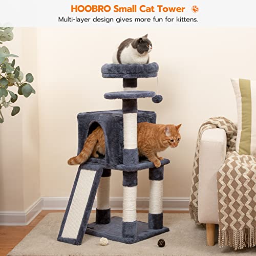 HOOBRO Cat Tree, Small Cat Tower with Soft Plush Perch, for Indoor Kittens, 34.6-Inch 3-Tier Cat Condo Furniture with Scratching Posts, with Anti-Tipping, Sturdy GY09CT03