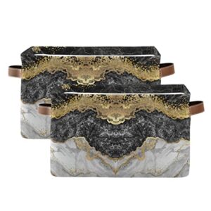 susiyo foldable storage bins, gold foil grey black marble storage cubes bin baskets for shelves with handles decorative fabric storage baskets for organizing shelves closet nursery home toys 2 pack