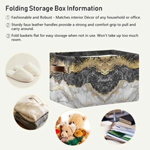 susiyo Foldable Storage Bins, Gold Foil Grey Black Marble Storage Cubes Bin Baskets for Shelves with Handles Decorative Fabric Storage Baskets for Organizing Shelves Closet Nursery Home Toys 2 Pack