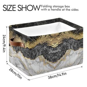 susiyo Foldable Storage Bins, Gold Foil Grey Black Marble Storage Cubes Bin Baskets for Shelves with Handles Decorative Fabric Storage Baskets for Organizing Shelves Closet Nursery Home Toys 2 Pack