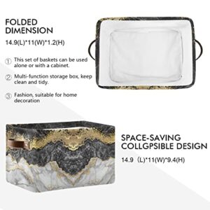 susiyo Foldable Storage Bins, Gold Foil Grey Black Marble Storage Cubes Bin Baskets for Shelves with Handles Decorative Fabric Storage Baskets for Organizing Shelves Closet Nursery Home Toys 2 Pack