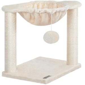 hoobro cat tree tower for indoor cat, small cat pet house furniture for kitten, 15.7 x 11.8 x 16.5 inches, plush soft hanging basket perch hammock, with sisal cat scratching posts, plush toy be08ct03