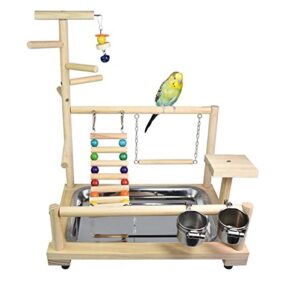 Joyeee Parrot Bird Playground, Wooden Pet Birds Stand Platform Perches Shelf Play Gym with Ladder Swing, Activity Center for Small Cockatoo Parakeet Macaw Budgies Finches Training Playing Biting#9