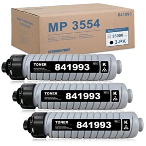 dophen 3 pack 841993 (mp 3554) toner cartridge - black (25,000 pages) compatible replacement for ricoh mp 2554 3054 3554 printers