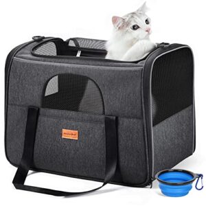 dog carrier morpilot cat carrier pet travel carrier bag airline approved folding fabric pet carrier for small dogs puppies medium cats, w/locking safety zippers, foldable bowl, gray