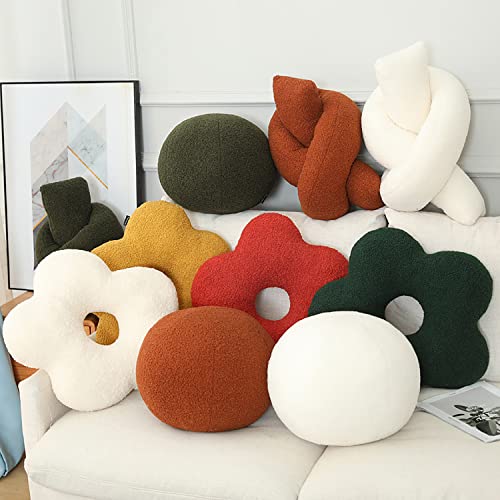 Nordic Minimalist Modern Home Plush Ball Decorative Pillow, Flower Pillow. (45cm（17.7inch）, White Flower)