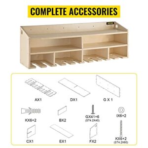 VEVOR Power Tool Organizer, Wall Mount Drill Holder, 10 Drill Hanging Slots Drill Charging Station, 2 Shelf Cordless Drill Storage, Polished Plywood Toolbox for Saw, Impact Wrench, Screwdriver Drill