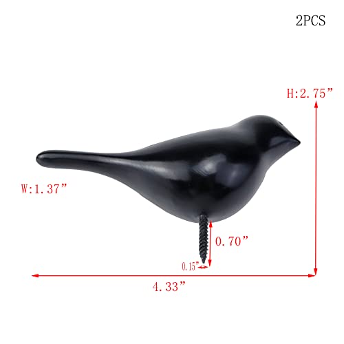 Faotup 2PCS 4.33Inches Black Bird Coat Hooks,Resin Bird Coat Hooks,Bird Hooks for Hanging,Bird Wall Hooks Decorative4.33×1.37×2.75inches