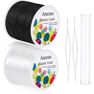 stretchy string for bracelets, anezus 2pcs elastic string jewelry bead cord with large eye beading needles for seed beads, pony beads, clay beads, bracelet, necklace and jewelry making, black & white