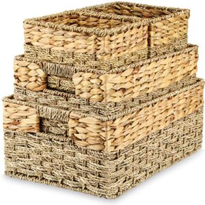 graciadeco pantry organization and storage baskets for shelves nesting hand-woven water hyacinth & seagrass baskets for organizing kitchen with handles, 4 sets