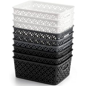 ZEAYEA 9 Pack Plastic Storage Basket, Small Pantry Organizer Bins, Shelf Baskets with Handles for Cabinets Bedroom Kitchen Bathroom office Countertop Closet, 9.8" L x 7.8" W x 4" H