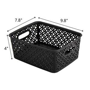 ZEAYEA 9 Pack Plastic Storage Basket, Small Pantry Organizer Bins, Shelf Baskets with Handles for Cabinets Bedroom Kitchen Bathroom office Countertop Closet, 9.8" L x 7.8" W x 4" H