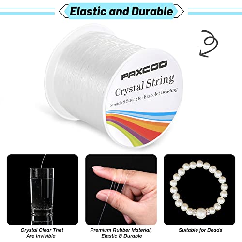 Bracelet String, Paxcoo 2 Rolls Elastic Stretchy Bead String Cord for Clay Beads Kandi Pony Beads Bracelets Jewelry Making (0.8MM, Crystal)