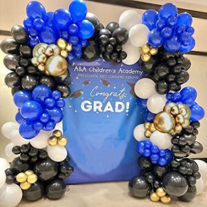 royal blue gold black balloon garland arch kit-136pcs sapphire blue white balloons for wedding, happy birthday, graduation party, baby shower, boys christening, anniversary celebration backdrop