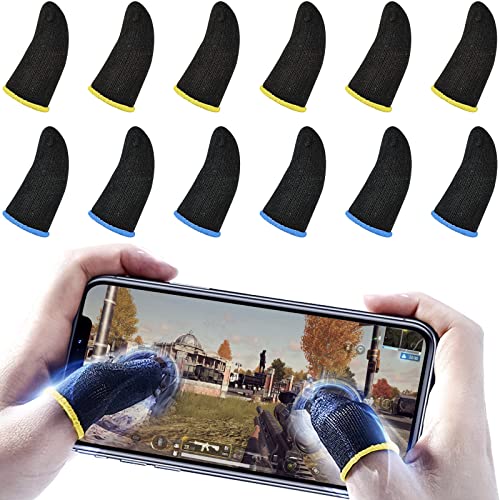 12 PCS Cell Phone Gaming Finger Sleeves by LEIGUNSING, Anti-Sweat Breathable Touchscreen Thumb Sleeves, Durable Fiber Gamer Thumb Protector, Smooth Operation, Finger Sleeve for Mobile Phone Games