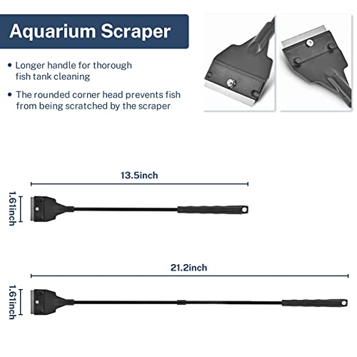 Fish Tank Scraper Cleaner for Glass Aquariums, 21" Handheld Scraper Cleaning Razor with 5 Stainless Steel Blades for Fish Reef Plant Glass Tank