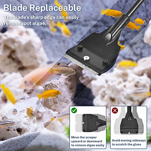 Fish Tank Scraper Cleaner for Glass Aquariums, 21" Handheld Scraper Cleaning Razor with 5 Stainless Steel Blades for Fish Reef Plant Glass Tank