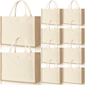 10 pieces burlap jute tote bags with handles blank burlap beach bags jute gift tote bags bridesmaid totes waterproof for women girls shopping wedding bachelorette party, 16.5 x 13 x 7.1 inch