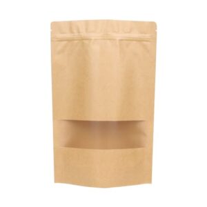 baaggnaa 150 pack ziplock stand up kraft paper bags pouches with front matte window for food storage resealable packaging containers household reusable organizer (6.7*9.4 inch)