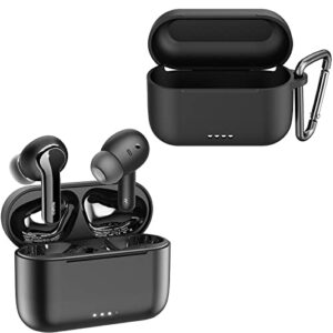 tozo nc2 hybrid active noise cancelling wireless earbuds black & tozo nc2 protective silicone case black
