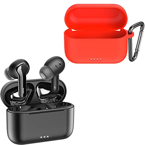 TOZO NC2 Hybrid Active Noise Cancelling Wireless Earbuds Black & TOZO NC2 Protective Silicone Case Red