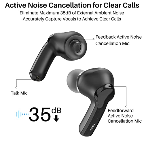 TOZO NC2 Hybrid Active Noise Cancelling Wireless Earbuds Black & TOZO NC2 Protective Silicone Case Red