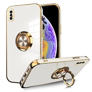 kanghar compatible with iphone xs max case for women girls, plating built-in 360 rotation magnetic ring kickstand holder soft slim shockproof bumper protective cover (white)