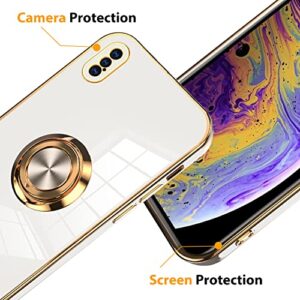 KANGHAR Compatible with iPhone Xs Max Case for Women Girls, Plating Built-in 360 Rotation Magnetic Ring Kickstand Holder Soft Slim Shockproof Bumper Protective Cover (White)
