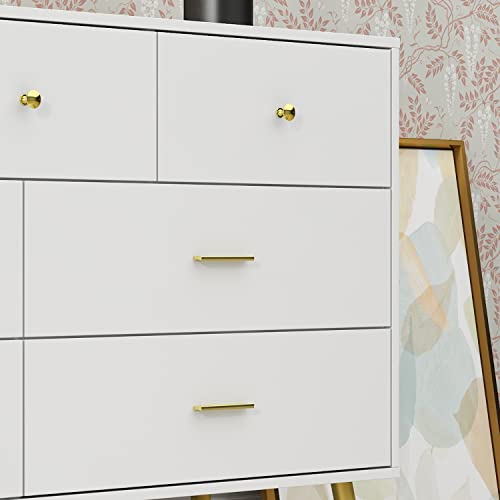 Homsee 7 Drawer Double Dresser with Solid Legs, Modern Wood Dresser Chest of Drawers with Large Storage Space for Bedroom, White (55.9”L x 15.7”W x 31.5”H)