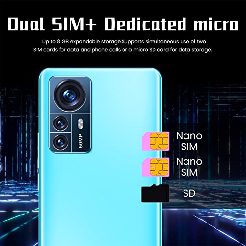 Smart Phone, Android HD Full Screen Phone Dual SIM, 5.0 Inch Water Drop Screen Ultrathin Mobile Phones 2+8G RAM Unlocked Smartphones 2MP+5MP Mobile Cell Phone The Gift for Friends (Blue)