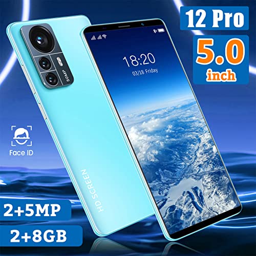 Smart Phone, Android HD Full Screen Phone Dual SIM, 5.0 Inch Water Drop Screen Ultrathin Mobile Phones 2+8G RAM Unlocked Smartphones 2MP+5MP Mobile Cell Phone The Gift for Friends (Blue)