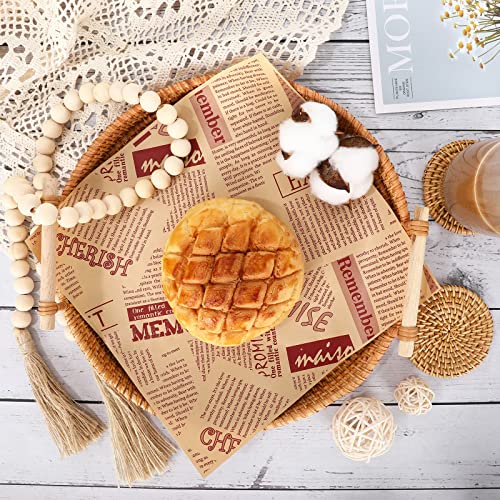 Whaline 4pcs Rattan Round Woven Tray Bread Basket Wicker Serving Tray Coffee Table Decorative Tray with Handles Free Wood Bead Garland Coaster Boho Farmhouse Decor for Living Room Kitchen (11 inch)