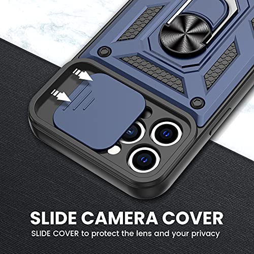 VEGO Compatible for iPhone 12 Pro Max Kickstand Case with Slide Camera Cover, Built-in 360° Rotate Ring Stand Magnetic Cover Case for Apple iPhone 12 Pro Max 6.7 inch, Blue