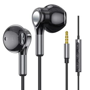 wired earbuds headphones with microphone, half in-ear headphones with mic built-in volume control, high bass stereo wired earphones for iphone, ipad, android, mp3, samsung most 3.5mm audio devices