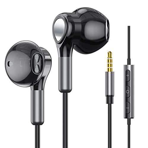 Wired Earbuds Headphones with Microphone, Half in-Ear Headphones with Mic Built-in Volume Control, High Bass Stereo Wired Earphones for iPhone, iPad, Android, MP3, Samsung Most 3.5mm Audio Devices