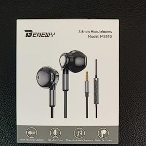 Wired Earbuds Headphones with Microphone, Half in-Ear Headphones with Mic Built-in Volume Control, High Bass Stereo Wired Earphones for iPhone, iPad, Android, MP3, Samsung Most 3.5mm Audio Devices