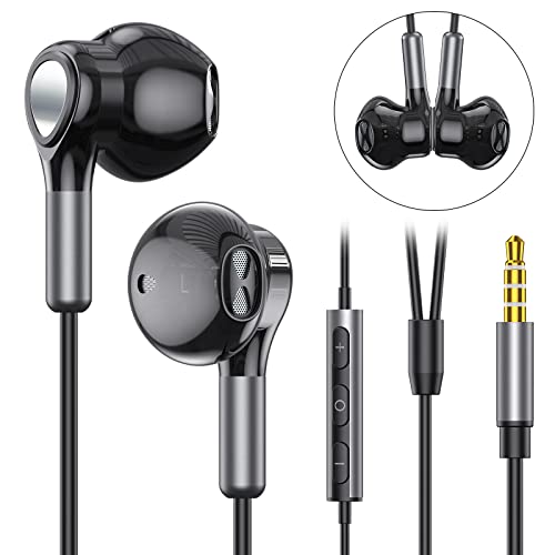 Wired Earbuds Headphones with Microphone, Half in-Ear Headphones with Mic Built-in Volume Control, High Bass Stereo Wired Earphones for iPhone, iPad, Android, MP3, Samsung Most 3.5mm Audio Devices