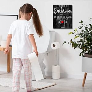 Creoate Bathroom Sign Wall Art Decor, Funny Bathroom Quotes This is a Bathroom Not an Internet Cafe Sign Small and Cute Canvas Artwork for Bath Washroom Decor