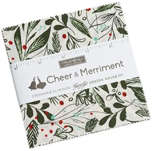 moda fabrics cheer & merriment charm pack by fancy that design house; 42-5'' precut fabric quilt squares, assorted, 5 inches